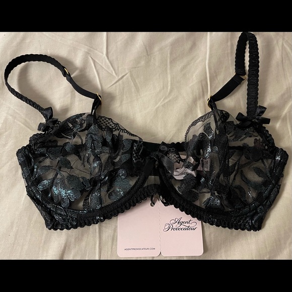 NWT Agent Provocateur Sparkle Plunge Black Bra - Picture 5 of 8